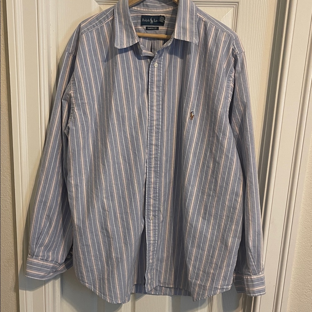 Mens Polo by Ralph Lauren Men's Blue and White Striped Shirt size 2xl Big